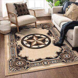 Allstar 5x7 Bordered Texas Star Area Rug in Berber
